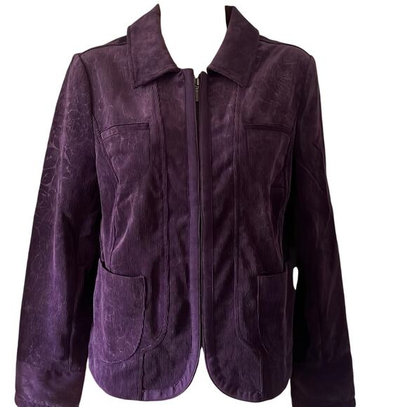 Chico’s 0 Purple Corduroy Jacket Woman Size 4 Zip Front Pockets - Picture 1 of 9